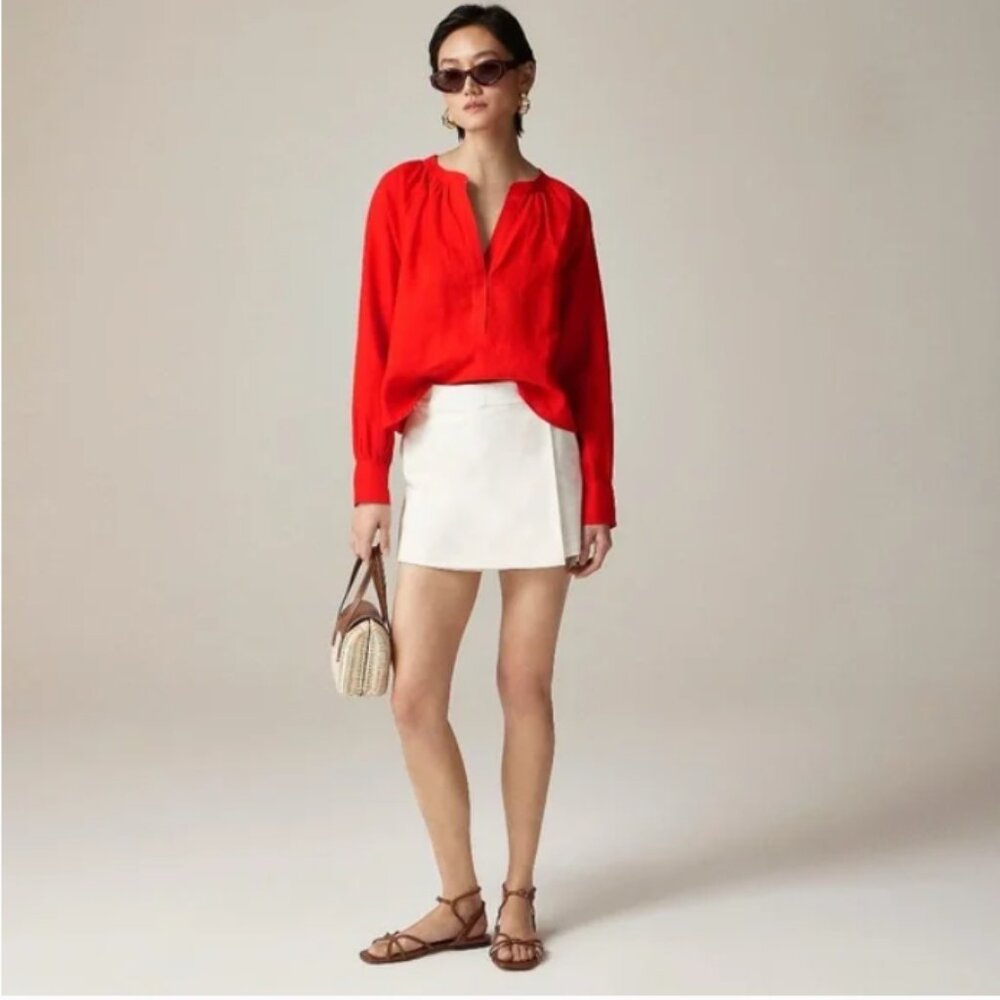 J. Crew‎ Cabana Top in Linen Red Arroyo V-Neck Popover Lightweight Top Small